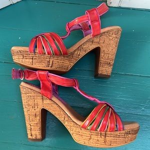 3/25🔵leather Azura Vianne heeled slingback platform heel sandals multicolor